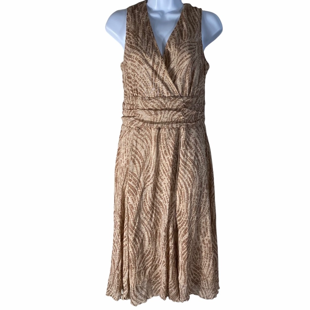 Coldwater Creek Palm Print Dress Tan Sz 12
